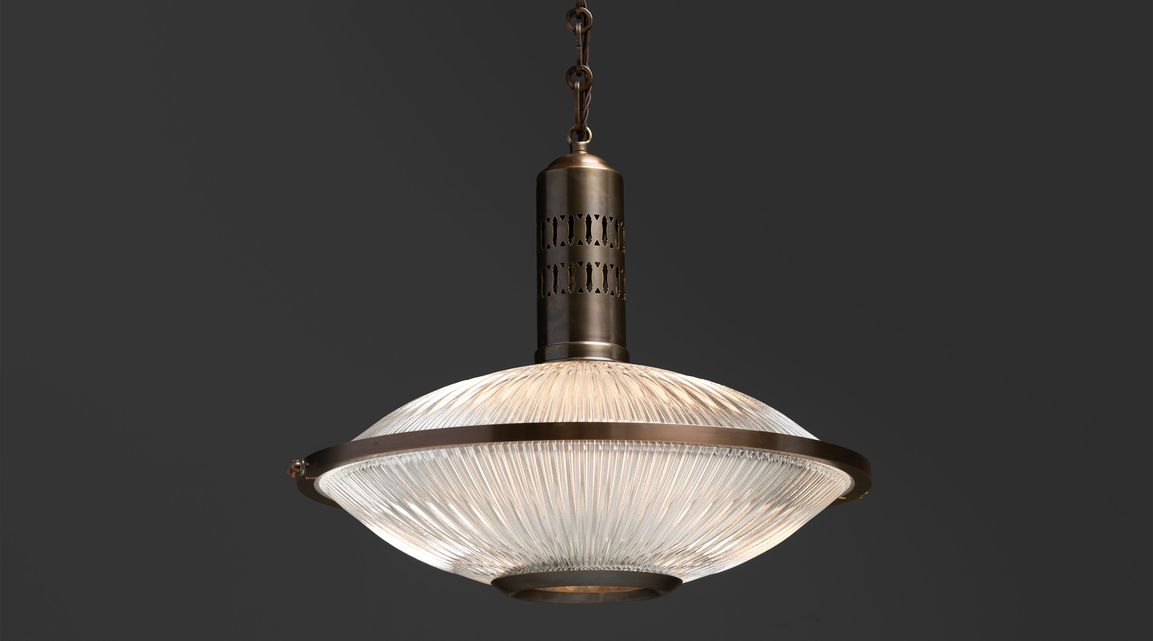 Holophane Glass & Brass Pendant